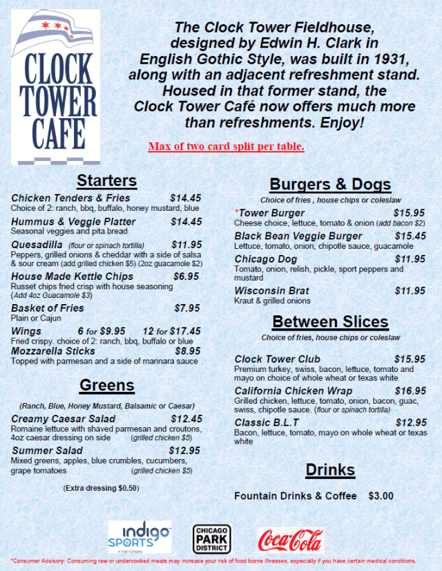 Menus - Clocktower Cafe - Chicago